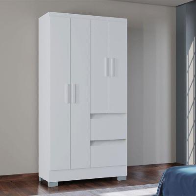 Guarda Roupa Solteiro Nápoles 4 Portas de Bater 2 Gavetas Branco Poquema Móveis