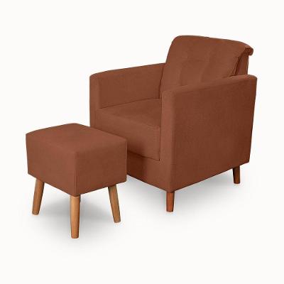 Kit Poltrona Angelina e Puff Suede Pés Palito Terracota Ki Barato Móveis