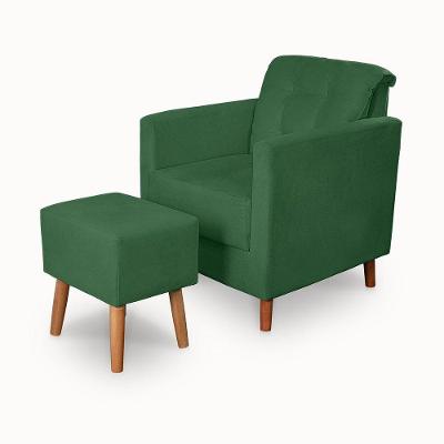 Kit Poltrona Angelina e Puff Suede Pés Palito Verde Ki Barato Móveis