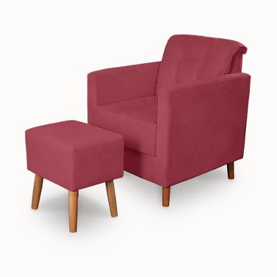 Kit Poltrona Angelina e Puff Suede Pés Palito Vermelho Ki Barato Móveis