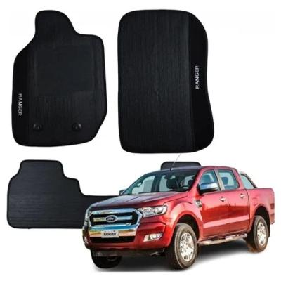 Kit de Tapetes Automotivos Emborrachado Ranger CD Ford Cabine Dupla 2013 em Diante 3 Peças Preto