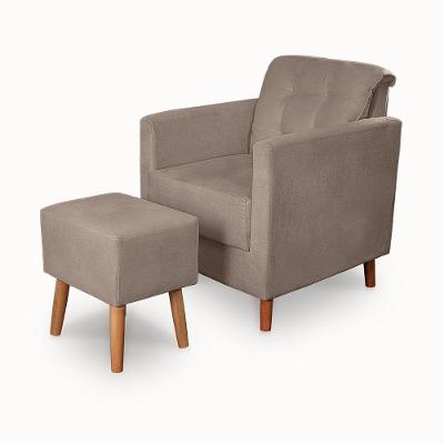 Kit Poltrona Angelina e Puff Suede Pés Palito Cappuccino Ki Barato Móveis