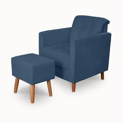 Kit Poltrona Angelina e Puff Suede Pés Palito Azul Marinho Ki Barato Móveis