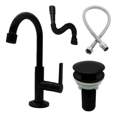 Kit Hidráulico Lavatório Bica Móvel Válvula Click 7-8 e Sifão Sanfonado Preto