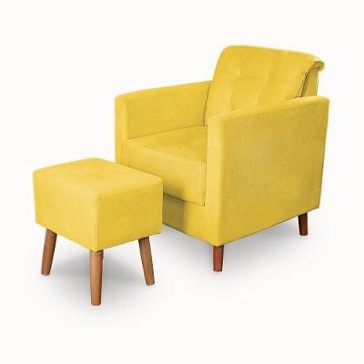 Kit Poltrona Angelina e Puff Suede Pés Palito Amarelo Ki Barato Móveis