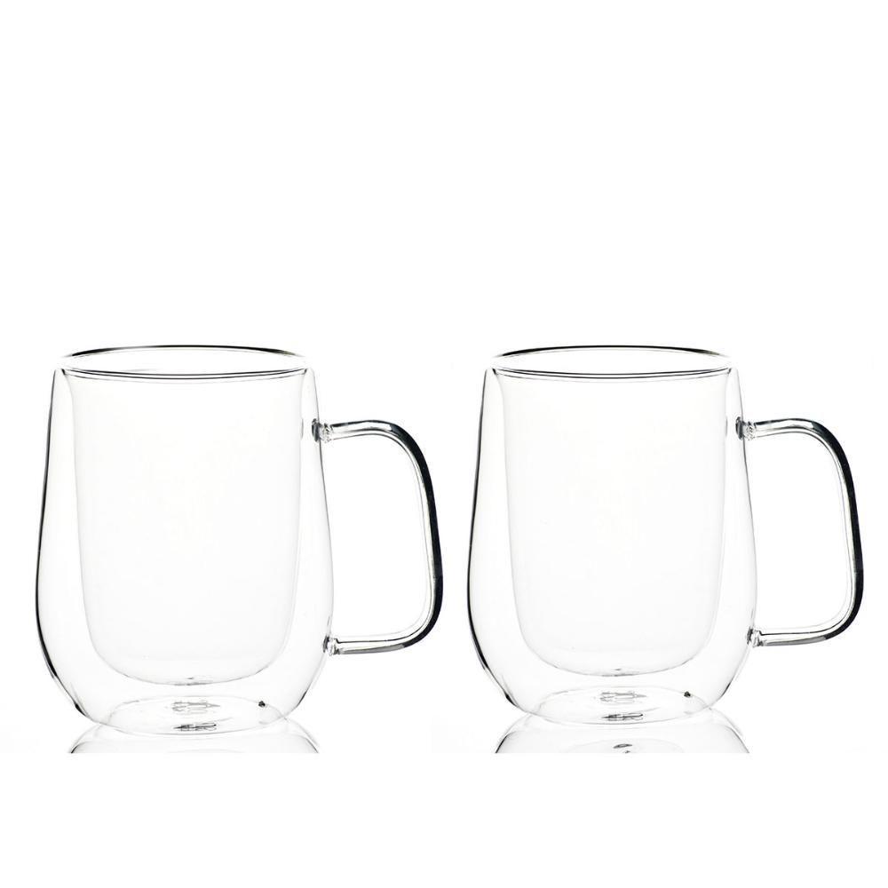 Conjunto 2 Copos Com Alça Parede Dupla 350ml Borossilicato - 1