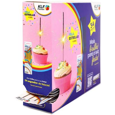 Vela de Aniversário Estrelar 139MM 4 Unidades Display 40 Blisters KLF Festas