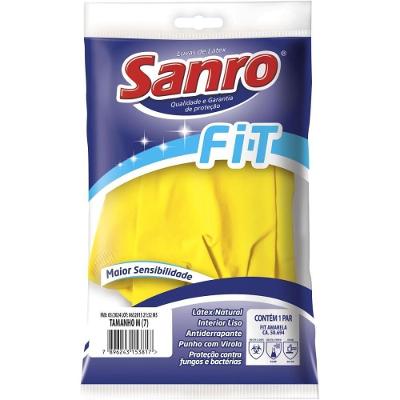 Luva Sanro Fit Látex Natural Antiderrapante Anatômica Amarela São Roque