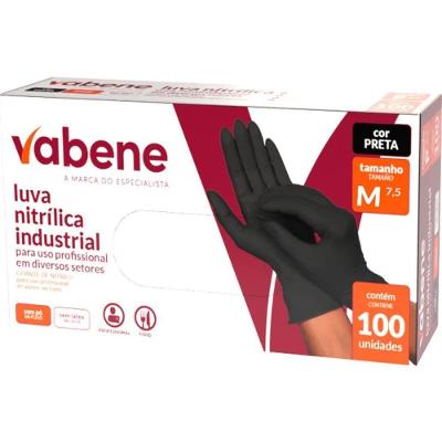 Luva Nitrílica m sem Pó Livre de Látex 100 Unidades Preta Vabene