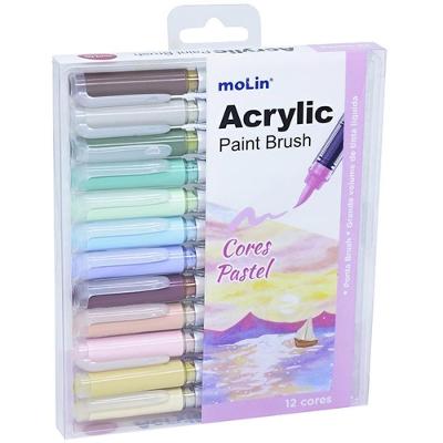 Marcador Artístico Molin do Brasil Acrylic Brush 12 Cores Pastel