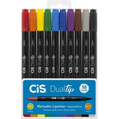 Marcador Artístico Sertic CIS Dual Tip Brush Estojo com 10 Cores
