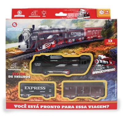 Locomotiva Brinqexpresso 213CM de Trilhos 13 Peças com Luzes Polibrinq