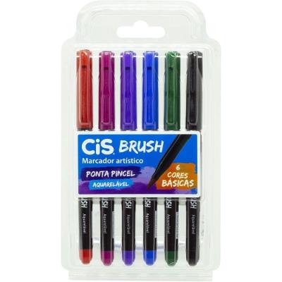Marcador Artístico CIS Brush Ponta Pincel Aquarelável 6 Cores Sertic
