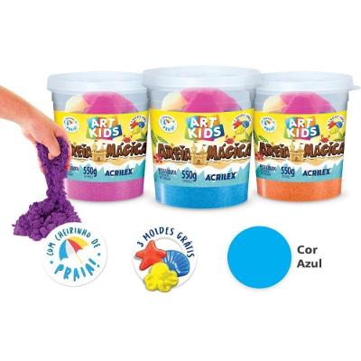 Massa de Areia Mágica Azul 550g com 3 Forminhas Praia Acrilex