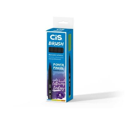Marcador Artístico Sertic CIS Brush N.01 Ponta Pincel Caixa com 6 Preto