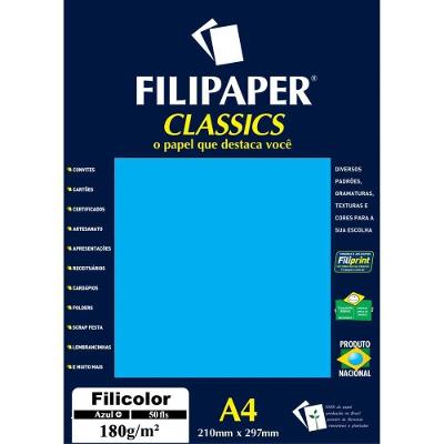 Papel A4 Filiperson Filicolor 180g 50 Folhas Azul