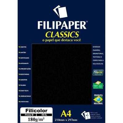 Papel A4 Filiperson Filicolor 180G Preto 50 Folhas