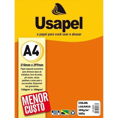 Papel A4 Color Filiperson Usapel 180g Laranja