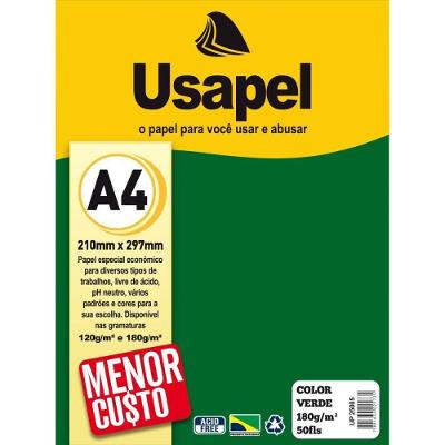 Papel A4 Filiperson Color Usapel Verde 180g Resistente Altas Temperaturas