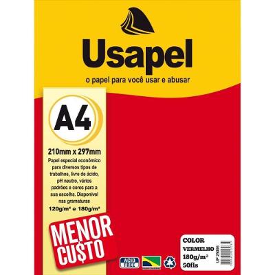 Papel A4 Filiperson Color Usapel 180g Vermelho