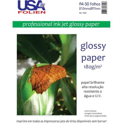 Papel Fotográfico Usa Folien Inkjet Glossy A4 180g Branco Resistente