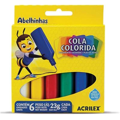 Cola Colorida Acrilex Estojo com 6 Cores 23g Bico Aplicador