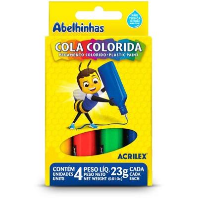 Cola Colorida Acrilex Estojo com 04 Cores 23g Escolar e Artesanal