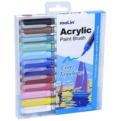 Marcador Artístico Molin do Brasil Acrylic Brush 12 Cores Vivas Estojo