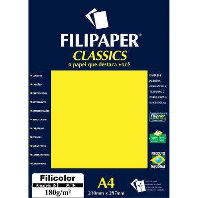 Papel A4 Filiperson Filicolor 180g 50 Folhas Amarelo
