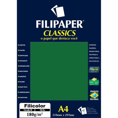 Papel A4 Filiperson Filicolor Verde 180g Fibras Recicladas