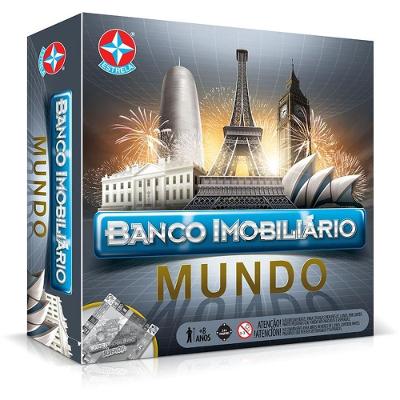 Jogo de Tabuleiro Banco Imobiliário Mundo com Peões Dados e Cartões Estrela