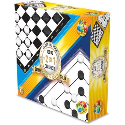 Jogo de Tabuleiro 2 em 1 Dama e Trilha Clássico Família GGB Plast