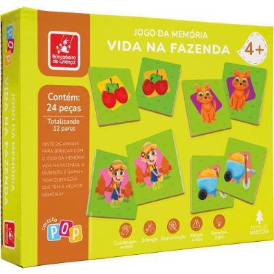 Jogo de Memória Vida na Fazenda em Madeira 24 Peças Brincadeira de Criança