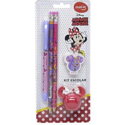 Kit Escolar Molin do Brasil Minnie com Caneta 2 Lápis Borracha e Apontador