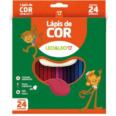 Lápis de Cor Sextavado Leonora Leo & Leo 24 Cores Pacote com 6 Jogos