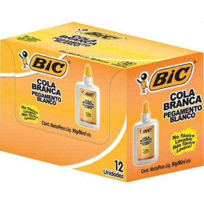 Cola Escolar BIC 90g Atóxica e Lavável Caixa com 12 Unidades Branca
