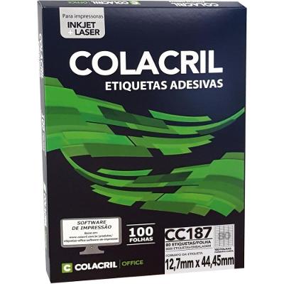 Etiqueta Autoadesiva Colacril Carta 12,7x44,45MM 100 Folhas Branco