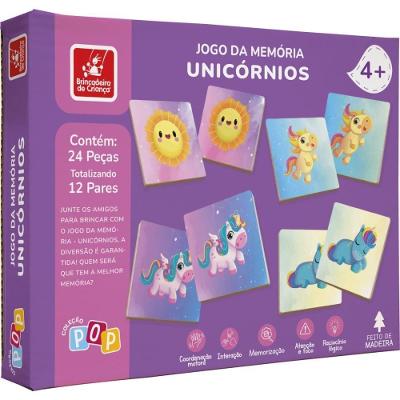 Jogo de Memória em Madeira Unicórnios 24 Peças Brincadeira de Criança