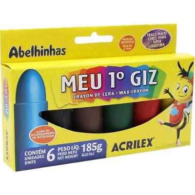 Giz de Cera Acrilex Meu 1 graus  Giz de Cera Infantil 6 Cores