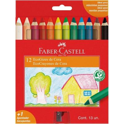 Giz de Cera Faber-Castell Ecogiz Fino com Apontador 12 Cores