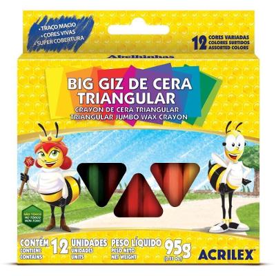 Giz de Cera Acrilex Big Giz Triangular 12 Cores