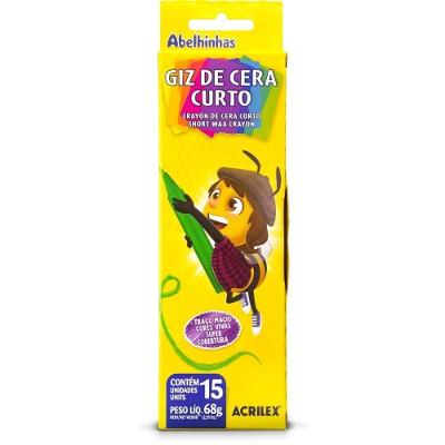 Giz de Cera Curto Acrilex com 15 Cores para Trabalhos Infantis