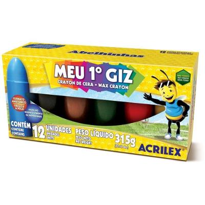 Giz de Cera Acrilex Meu 1 graus  Giz de Cera Infantil 12 Cores