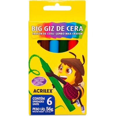Giz de Cera Acrilex Gizão Big Giz Redondo 6 Cores Infantil