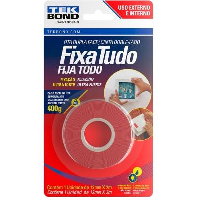 Fita Dupla Face Fixa Tudo Acrílica 12mmx2m Uso Externo Cinza Tekbond