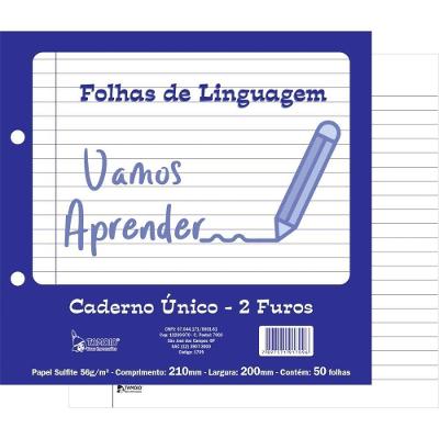 Folha para Caderno Tamoio 2 Furos Linguagem Pauta Margem 50 Unidades