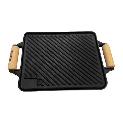 Chapa Bifeteira Dupla Face Ferro Alça Madeira 23x28cm Gás Indução Rig Fundidos