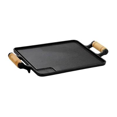 Bifeteira Quadrada Ferro Fundido Alça Madeira 25x25cm Preta Rig Fundidos