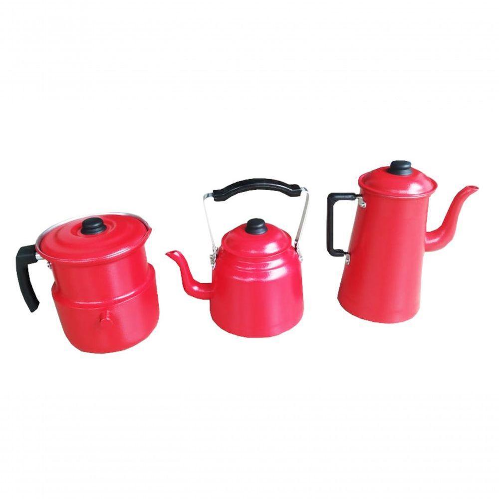 Conjunto De Café Vermelho Craqueado 3 Peças Extang - 1