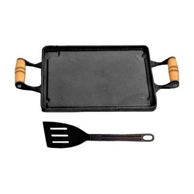 Chapa Lisa Antiaderente Alumínio Fundido Alça Madeira 28x23cm e Espátula
